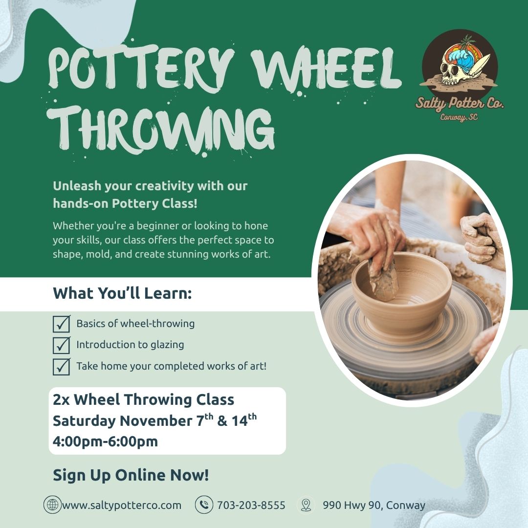 2x Wheel Throwing Class SATURDAY November 7th & 14th