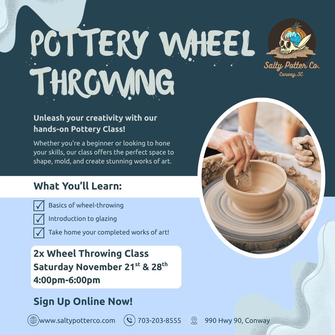 2x Wheel Throwing Class SATURDAY November 21st & 28th