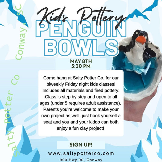 Kids Pottery Class- Penguin Bowls May 8th