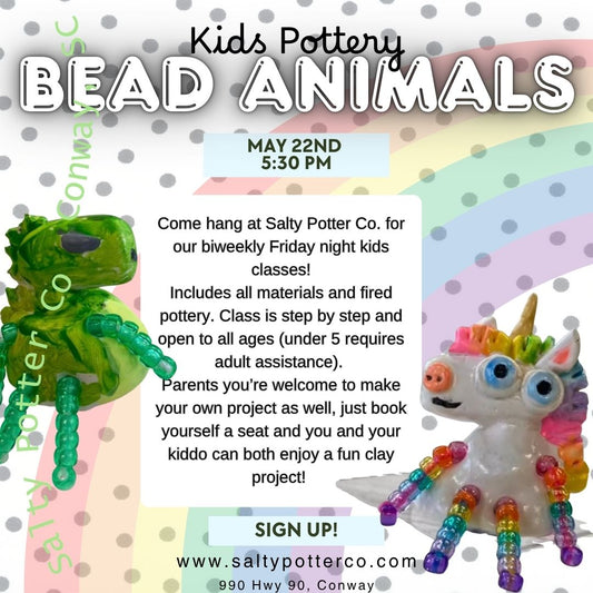 Kids Pottery Class- Bead Animals May 22nd