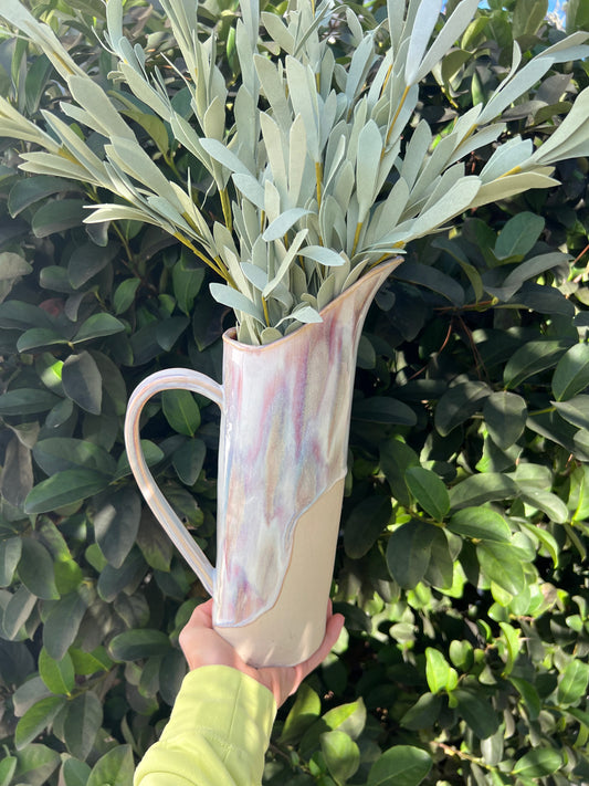 Large Pink & White Pitcher Vase