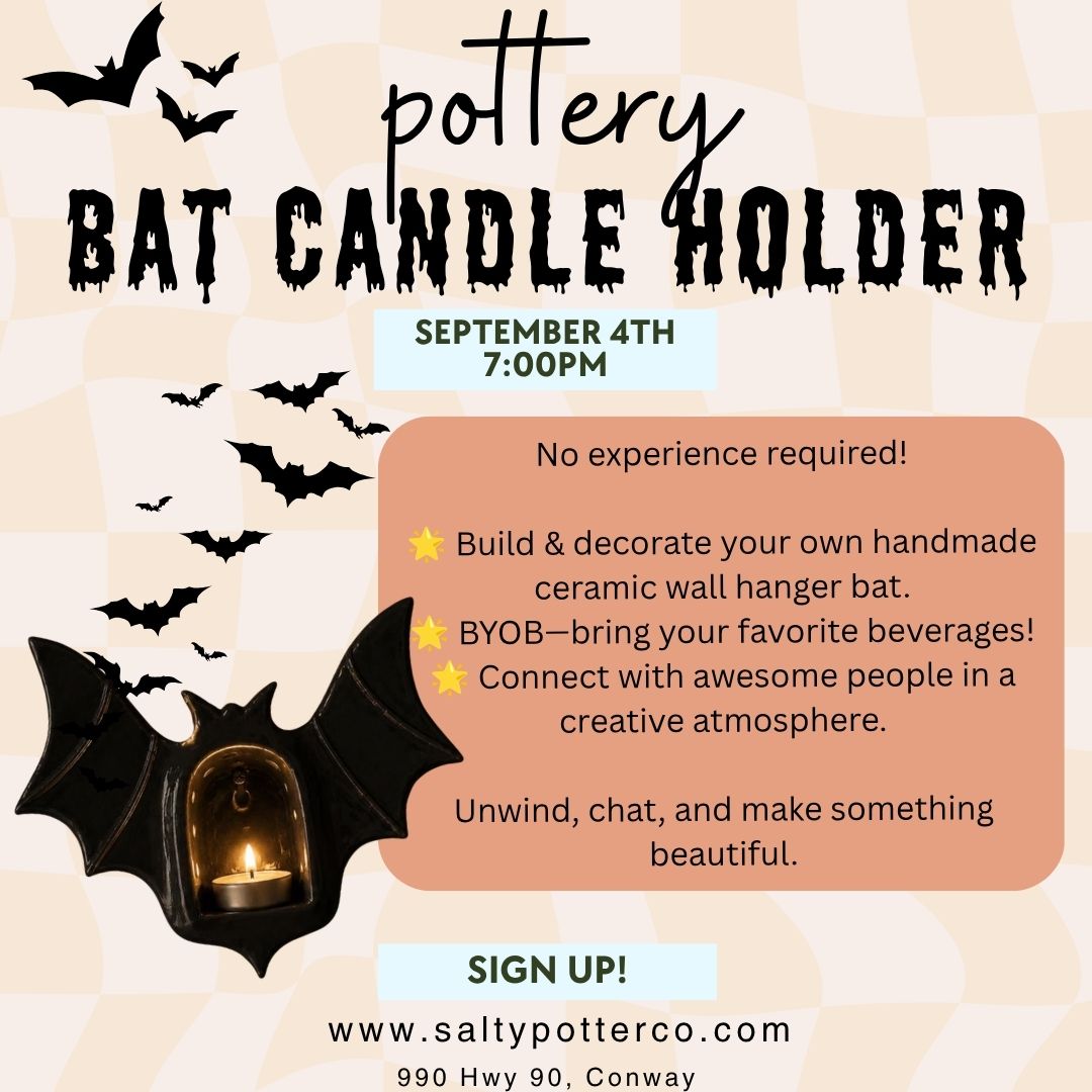 Pottery Class- Bat Wall Hanger Candle Holder September 4th