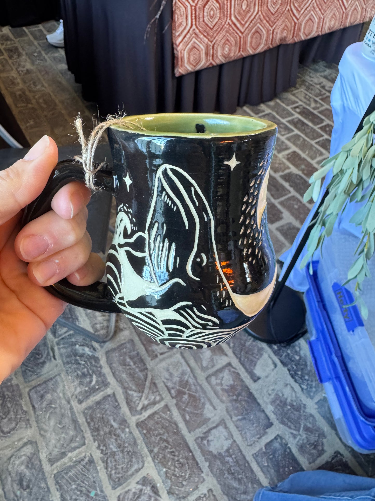 Sgraffito Whale Mug- Green
